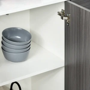 HOMCOM Ξύλινο ντουλάπι πολλαπλών χρήσεων για σαλόνι, κουζίνα, γραφείο με άνοιγμα ώθησης, 117x36x74cm - Λευκό / Σκούρο Γκρι 838-077GY - Image 7