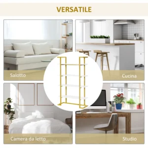 HOMCOM Βιβλιοθήκη με 4 Ανυψωμένα και Πολλαπλών Επιπέδων, σε MDF και Ατσάλι, 92x35x152cm 838-112WT - Image 5