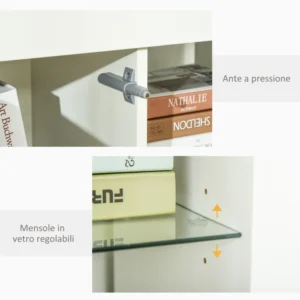 HOMCOM Μοντέρνος Μπουφές με Γυάλινα Ράφια - Λευκό 838-146 - Image 5