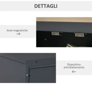 Ντουλάπι πολλαπλών χρήσεων HOMCOM Industrial Style 2 Door, Μεταλλικό ντουλάπι για σπίτι και γκαράζ - Γκρι 838-148GY - Image 4