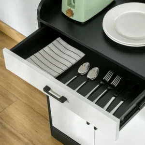 HOMCOM Μοντέρνο Έπιπλο Κουζίνας MDF με 2 Ντουλάπες, 1 Συρτάρι και Ρυθμιζόμενα Ράφια, 90x40x90 cm, Ασπρόμαυρο 838-221 - Image 7