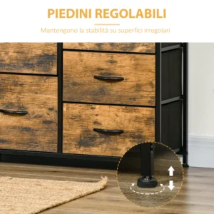 Συρταριέρα HOMCOM με 5 Πτυσσόμενα συρτάρια από ύφασμα Industrial Style, 83,5x29x87cm, Καφέ 838-298V00RB - Image 4