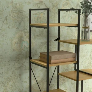 Βιβλιοθήκη HOMCOM 10 επιπέδων, βιομηχανικό στυλ από μοριοσανίδα και ατσάλι, 111,5x32x170 cm 838-375V00ND - Image 7