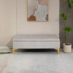 Πάγκος αποθήκευσης HOMCOM με βελούδινο ύφασμα και χρυσά πόδια, 120x44x44,5 cm, ανοιχτό γκρι 838-449V01LG - Image 7