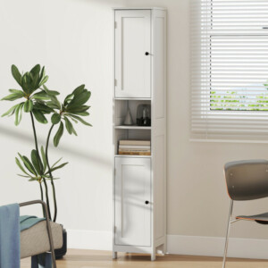 HOMCOM Ψηλό Ντουλάπι Μπάνιου με 2 Ανοιχτά Ράφια και 2 Ντουλάπια με Ρυθμιζόμενα Ράφια, Ξύλινο, 30x30x170 εκ., Λευκό 838-583V00WT - Image 7