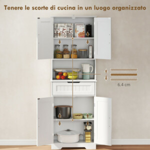 HOMCOM Μπουφές Κουζίνας με 2 Ντουλάπια και Συρτάρι, Ανοιχτό Κεντρικό Πάγκο και Ρυθμιζόμενα Ράφια, Λευκός 838-584V00WT - Image 3