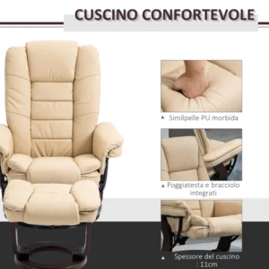 Σετ πολυθρόνα και υποπόδιο HOMCOM Relax, περιστρεφόμενο και ανάκλιντρο 360°, δερματίνη PU 839-165BG - Image 4