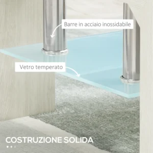 Τραπεζάκι σαλονιού HOMCOM μοντέρνο 2 επιπέδων από γυαλί και ξύλο, 90x50x42cm, λευκό 839-172WT - Image 4