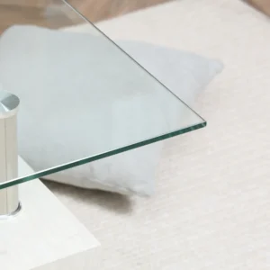 Τραπεζάκι σαλονιού HOMCOM μοντέρνο 2 επιπέδων από γυαλί και ξύλο, 90x50x42cm, λευκό 839-172WT - Image 6