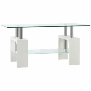 Τραπεζάκι σαλονιού HOMCOM μοντέρνο 2 επιπέδων από γυαλί και ξύλο, 90x50x42cm, λευκό 839-172WT - Image 8