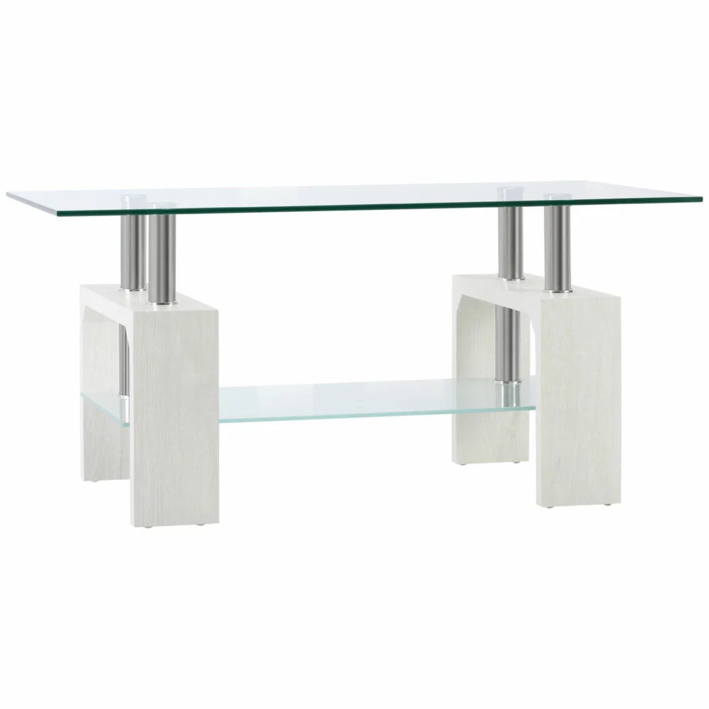 Τραπεζάκι σαλονιού HOMCOM μοντέρνο 2 επιπέδων από γυαλί και ξύλο Τραπεζάκι σαλονιού HOMCOM μοντέρνο 2 επιπέδων από γυαλί και ξύλο