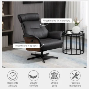 Ανακλινόμενη πολυθρόνα HOMCOM με ρυθμιζόμενο προσκέφαλο και επενδυμένο κάθισμα, από ατσάλι και ξύλο, 84x83x103 cm 839-433V00BK - Image 3