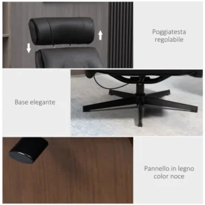 Ανακλινόμενη πολυθρόνα HOMCOM με ρυθμιζόμενο προσκέφαλο και επενδυμένο κάθισμα, από ατσάλι και ξύλο, 84x83x103 cm 839-433V00BK - Image 4