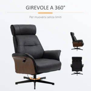 Ανακλινόμενη πολυθρόνα HOMCOM με ρυθμιζόμενο προσκέφαλο και επενδυμένο κάθισμα, από ατσάλι και ξύλο, 84x83x103 cm 839-433V00BK - Image 5