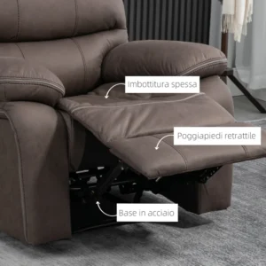 Πολυθρόνα HOMCOM Relax με χειροκίνητη ανάκλιση και υποπόδιο, 97x99x96cm, καφέ 839-501V00BN - Image 4
