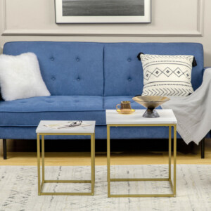 HOMCOM Σετ Τραπεζάκι σαλονιού 2 τεμαχίων στοιβαζόμενο με πάνω μέρος από μοριοσανίδα και κατασκευή από χάλυβα, λευκό και χρυσό 839-590V00WT - Image 5