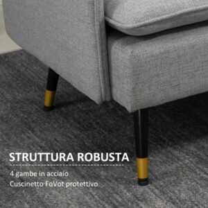 HOMCOM 2θέσιος καναπές από ύφασμα με μαξιλάρια με επένδυση και ατσάλινα πόδια 139x68x80cm, γκρι 839-622V00GY - Image 3