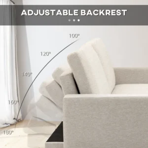 HOMCOM 3θέσιος καναπές-κρεβάτι υφασμάτινο με στήριγμα ποδιών και πλάτη με 5 θέσεις ανάκλισης, 213x91x83cm, Κρέμα 839-831V80CW - Image 4