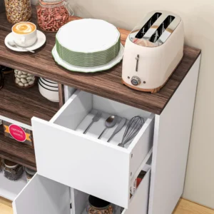 HOMCOM Μοντέρνος Ξύλινος Μπουφές Κουζίνας με Ντουλάπες, Συρτάρι και Ανοιχτό Διαμέρισμα, 105x39x83cm, Λευκό 83A-056V80WT - Image 6