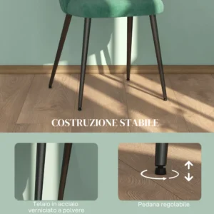 HOMCOM Σετ 4 μοντέρνες καρέκλες με επένδυση με καμπύλη πλάτη, από ύφασμα βελούδου και ατσάλι, 50x52x83 cm, πράσινο 83A-127V00GN - Image 4