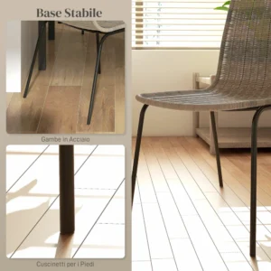 HOMCOM Σετ 2 καρέκλες τραπεζαρίας Boho Chic Style με Χαμηλή Πλάτη και κάλυμμα PE Rattan, κίτρινο 83A-134V00YL - Image 3