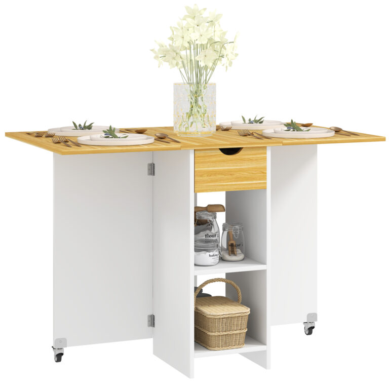 HOMCOM  Πτυσσόμενο Τραπέζι Φαγητού για 2-4 Άτομα με 2 Πτυσσόμενα Φύλλα