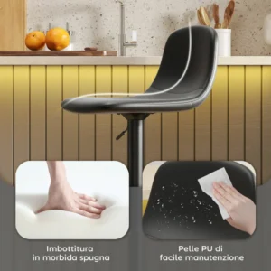 HOMCOM 2 Μαύρα Ρυθμιζόμενα Σκαμπό Μπαρ με Πλάτη και Υποπόδιο, Δέρμα PU 83A-264V00BK - Image 5