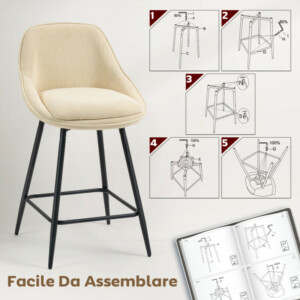 HOMCOM Σετ 2 Περιστρεφόμενα Σκαμπό Μπαρ με Πλάτη και Μπράτσα, Επένδυση από Ψαροκόκαλο Βελούδο και Υποπόδιο, Μπεζ 83A-344V00BG - Image 6