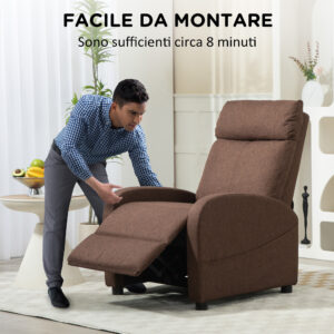 HOMCOM  Πολυθρόνα Χαλάρωσης Ανακλινόμενη με Υποπόδιο από Ύφασμα Εφέ Λινό, 69x85x100 εκ., Καφέ  83B-032V80BN - Image 5