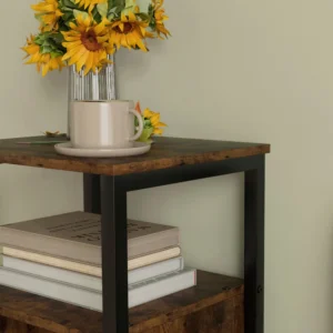 HOMCOM  Βιομηχανικό κομοδίνο με 2 ράφια και ρυθμιζόμενο εσωτερικό ράφι, από ξύλο και ατσάλι, 34x30x80 εκ., καφέ  83B-044V00RB - Image 8