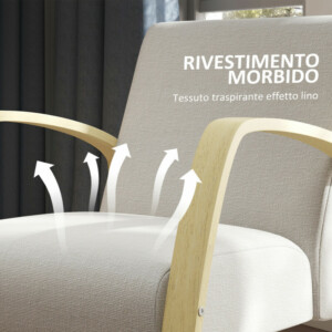 HOMCOM  Μοντέρνα Πολυθρόνα Σκανδιναβικού Στυλ με Επένδυση από Ύφασμα και Ξύλο Σημύδας, Γκρι  83B-057V00GY - Image 4