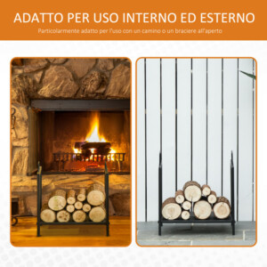 Outsunny Ξυλοθήκη για Τζάκι 15kg max για Εσωτερικό και Εξωτερικό με 2 Λαβές από Μέταλλο 44.5x33x46.5 cm Μαύρο 842-150 - Image 5