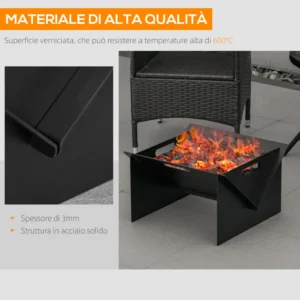 Outsunny Square Steel Garden Fire Pit με Λαβές, 50x45x30cm, Μαύρο 842-213 - Image 3