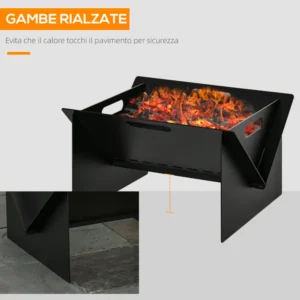 Outsunny Square Steel Garden Fire Pit με Λαβές, 50x45x30cm, Μαύρο 842-213 - Image 4