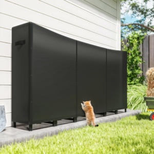 Outsunny Εξωτερικό Μεταλλικό Καυσόξυλο με Αδιάβροχο Κάλυμμα, Χωρητικότητα 0.8m³, Ρυθμιζόμενη Δομή, 235x31x116 cm, Μαύρο 842-404V00BK - Image 7