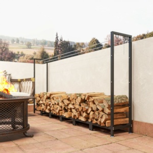 Outsunny Εξωτερικό Μεταλλικό Καυσόξυλο με Αδιάβροχο Κάλυμμα, Χωρητικότητα 0.8m³, Ρυθμιζόμενη Δομή, 235x31x116 cm, Μαύρο 842-404V00BK - Image 8