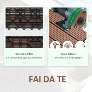 Outsunny Garden Tiles Interlocking Σετ 11 πλακάκια πλακοστρώσεων κήπου εξωτερικού χώρου, καφέ, 30x30x2,2cm 844-214BN - Image 5