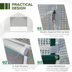 Outsunny Θερμοκήπιο για Λαχανόκηπους 6x3x2m με 8 Παράθυρα και Ρολόπορτα, σε Ατσάλι και PP, Πράσινο 845-011WT - Image 3