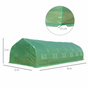 Outsunny Garden Θερμοκήπια Γεωργικά Θερμοκήπια Τιμές Τούνελ με Κάλυμμα και Κυλιόμενη Δομή και Παράθυρα - Πράσινο 845-019V01 - Image 2