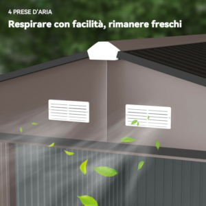 Outsunny Καλύβα Κήπου με 2 Συρόμενες Πόρτες και 4 Αεραγωγούς από Ατσάλι, 322x277x192 cm, Καφέ 845-031V02BN - Image 7