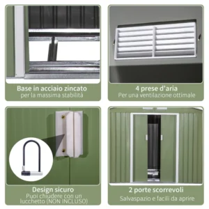 Υπόστεγο κήπου Outsunny με 2 συρόμενες πόρτες και 4 αεραγωγούς από χάλυβα και PP, 277x195x192cm, Ανοιχτό πράσινο 845-031YG - Image 3