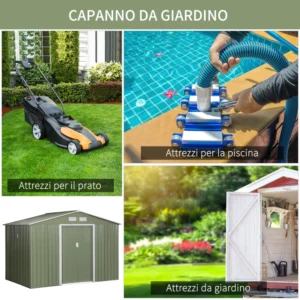 Υπόστεγο κήπου Outsunny με 2 συρόμενες πόρτες και 4 αεραγωγούς από χάλυβα και PP, 277x195x192cm, Ανοιχτό πράσινο 845-031YG - Image 4