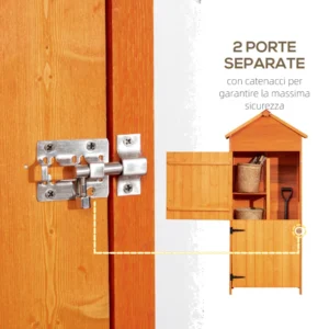 Υπόστεγο κήπου Outsunny για Ξύλινα Εργαλεία με 2 Πόρτες και 3 Ράφια, 84x52x188cm 845-063V01 - Image 4