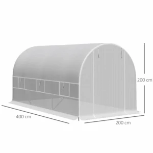 Outsunny σήραγγα θερμοκηπίου με κατασκευή από γαλβανισμένο χάλυβα και ύφασμα πολυαιθυλενίου 6 Λευκά παράθυρα 4 x 2 x 2 m 845-071V01 - Image 2