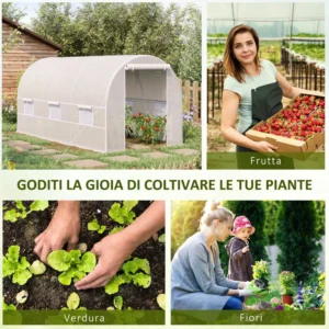 Outsunny σήραγγα θερμοκηπίου με κατασκευή από γαλβανισμένο χάλυβα και ύφασμα πολυαιθυλενίου 6 Λευκά παράθυρα 4 x 2 x 2 m 845-071V01 - Image 5