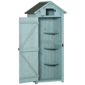 Outsunny Garden Shed Ξύλινη αποθήκευση εργαλείων με 3 ράφια, 77x54,2x179cm, Μπλε 845-209V01BU - Image 8