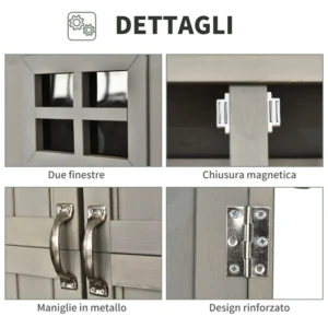 Outsunny Ξύλινο υπόστεγο κήπου με διπλή πόρτα, ράφια και παράθυρα, 127,5x50x164 cm 845-210GY - Image 4