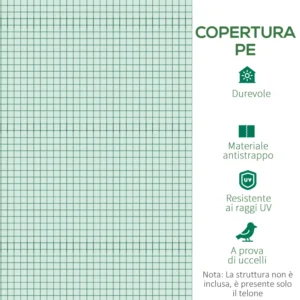 Κάλυμμα θερμοκηπίου PE Outsunny με 6 παράθυρα 3x2x2 m, πράσινο 845-382V03GN - Image 4