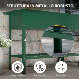 Outsunny φυτευτή εξωτερικού χώρου με βάση εργαλείων κάτω ραφιού, μεταλλικό, 109x44x80 cm, πράσινο 845-384V01GN - Image 4