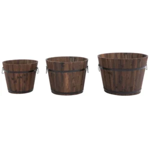 Outsunny Σετ 3 Ξύλινες γλάστρες με φυτά διάφορα μεγέθη, για κήπο και εσωτερικό 845-450 - Image 8